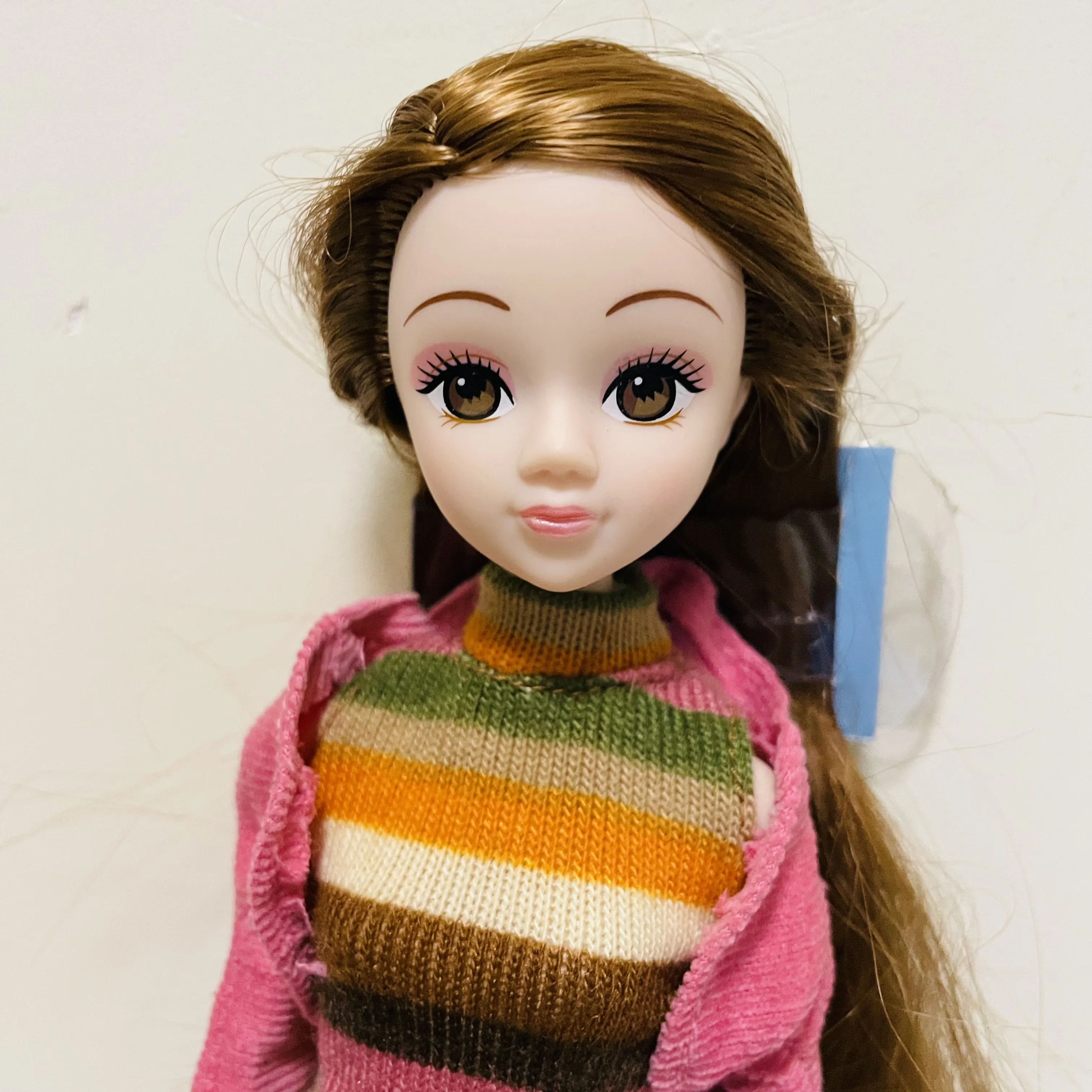 

28cm Original dolls Big eyes girl Long brown hair White skin Red coat casual suit Princess doll Best Gift