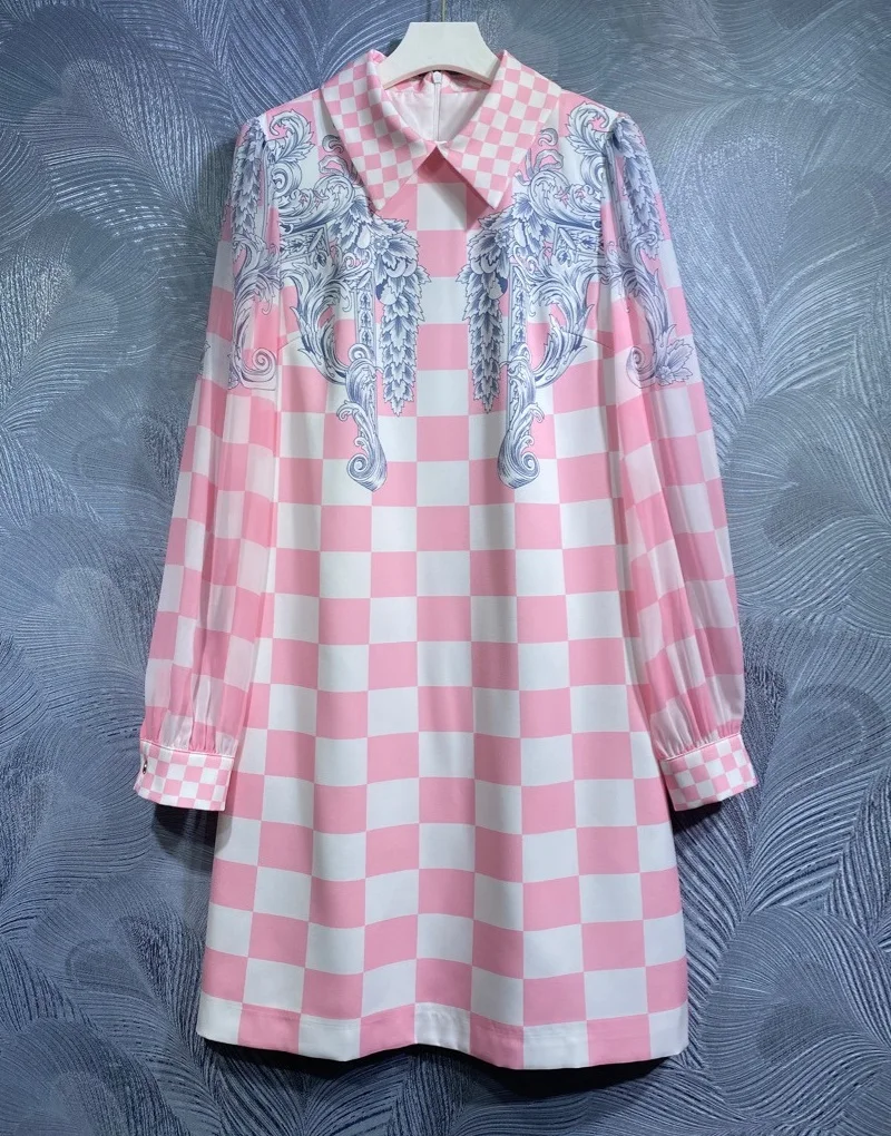 Женское прямое платье с отложным воротником черное или розовое геометрическим