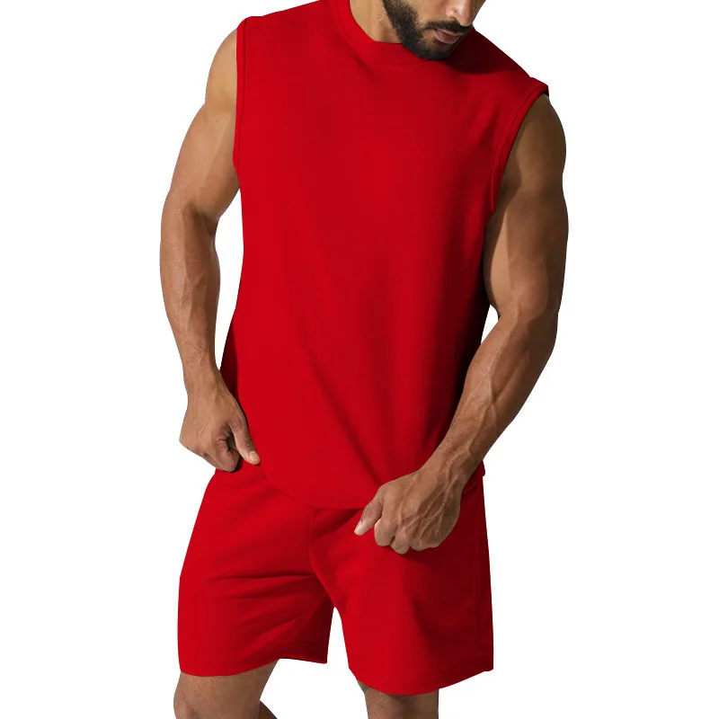 2023 New Summer Sleeveless Sports Suit Men's Casual Thin Top Solid Color Waistcoat Two-Piece Suit Tracksuit