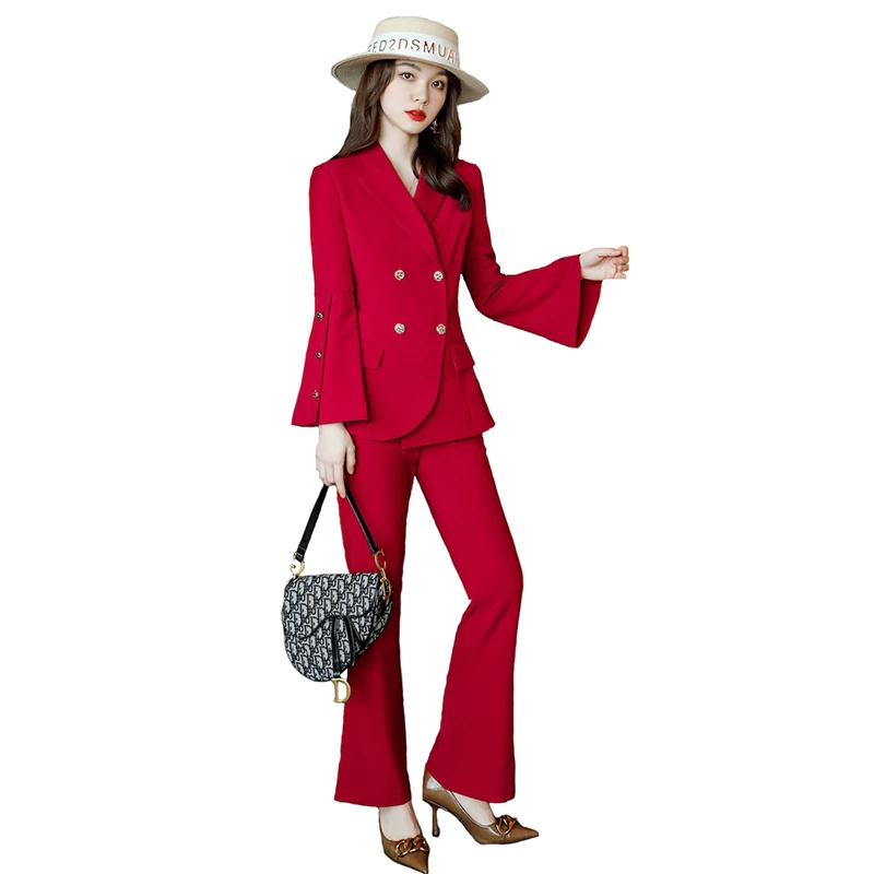 Professional High-end Women's Suit Autumn and Winter Ladies Elegant Jacket High Waist Flared Pants Two-piece Suit 2022