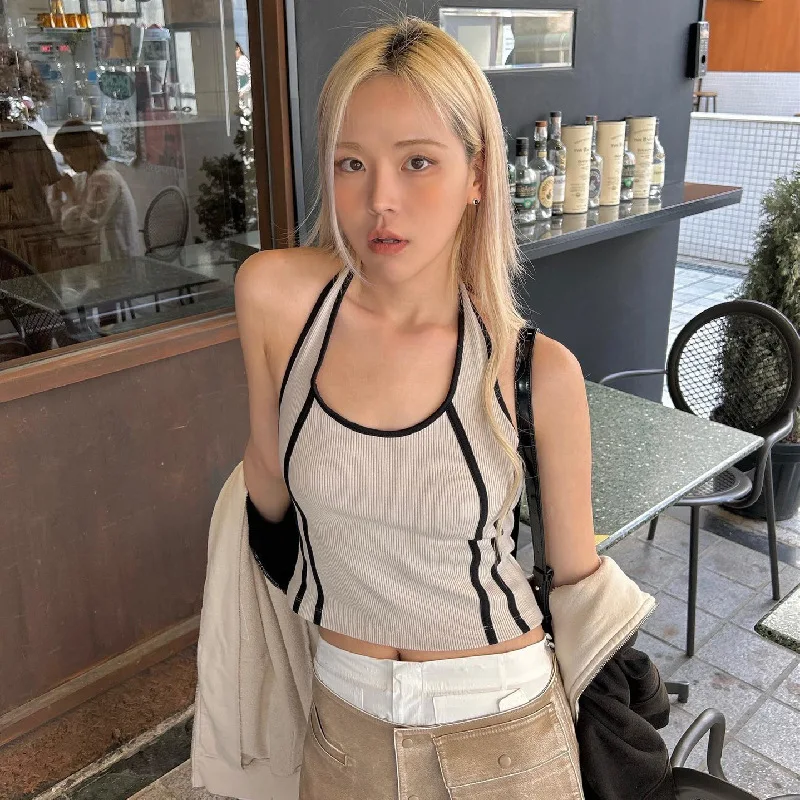 

Женский топ без рукавов, повседневный укороченный топ в рубчик с открытыми плечами и открытой спиной, уличная одежда Y2K, лето 2023