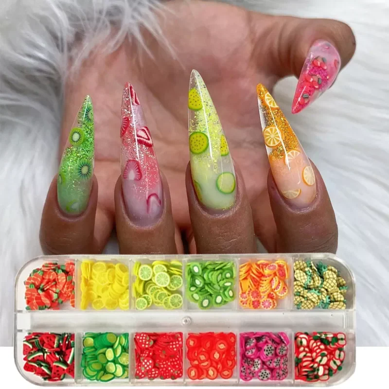 

Mixed 3D Fruit Slices Sticker Polymer Clay DIY Designs Slice Lemon Nail Art Sliders Nails Art Decors Women Nail Tips Manicure