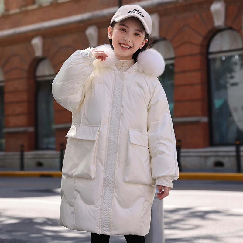 

HSSCZL Girls White Duck Down Jackets 2022 New Winter Thicken Hooded Girl Coat Child's Clothes Kids Outerwear Overcoat Thicker