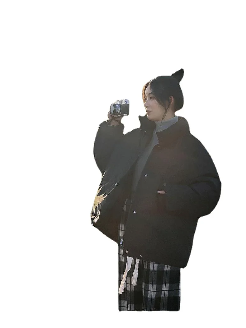 Loose Cotton Padded Jacket for Women 2022 Autumn Winter Solid Color Long Sleeve Cute Coat Bread Jackets Casual Black Overcoat