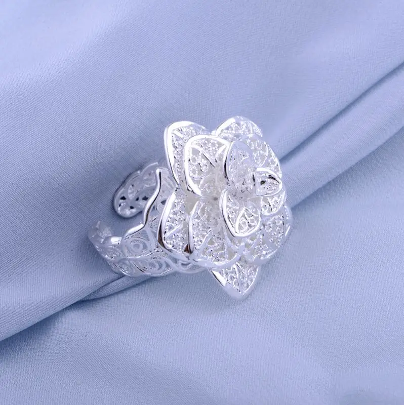 

Hot 18K gold 925 Sterling Silver Pretty big flower Ring For Women Fashion Party Wedding fine Jewelry Popular brands Holiday gift
