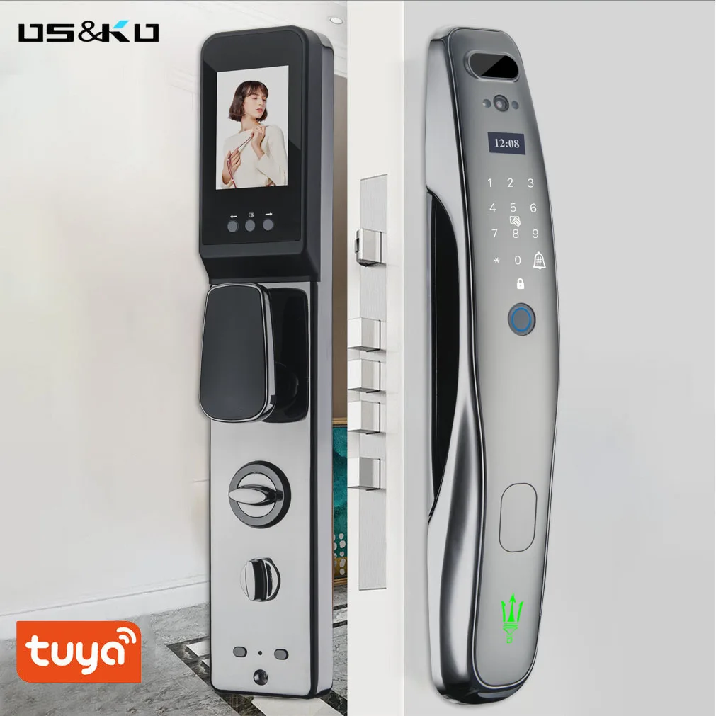 3D Face Smart Door Lock Security Camera Monitor Intelligent Fingerprint Password Biometric Electronic Key Unlock Tupa APP K8