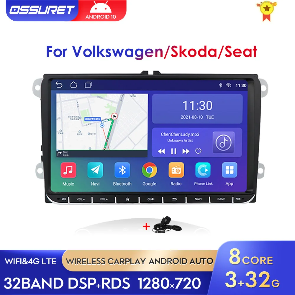 

9" Android10 Car GPS Navigation AutoRadio For VW Volkswagen Rabbit SKODA GOLF POLO PASSAT JETTA TIGUAN Fabia Audio Player Stereo
