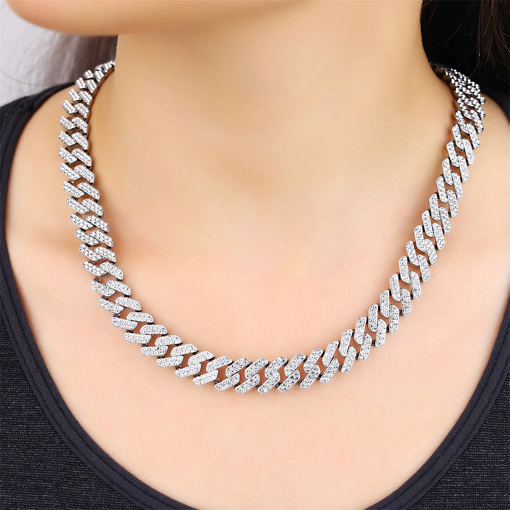 Цепь мужская из кубинской цепи с фианитами 12 мм 2 ряда