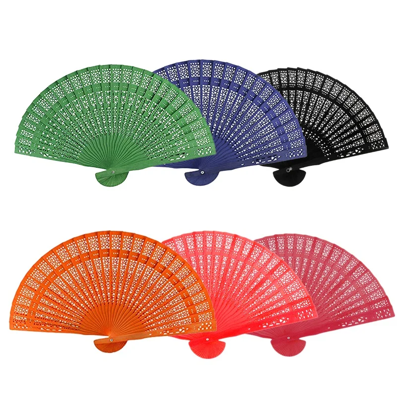 

8 Inch Chinese Japanese Folding Fan Original Wooden Hand Flower Bamboo Pocket Fan For Home Decor Party Decoration