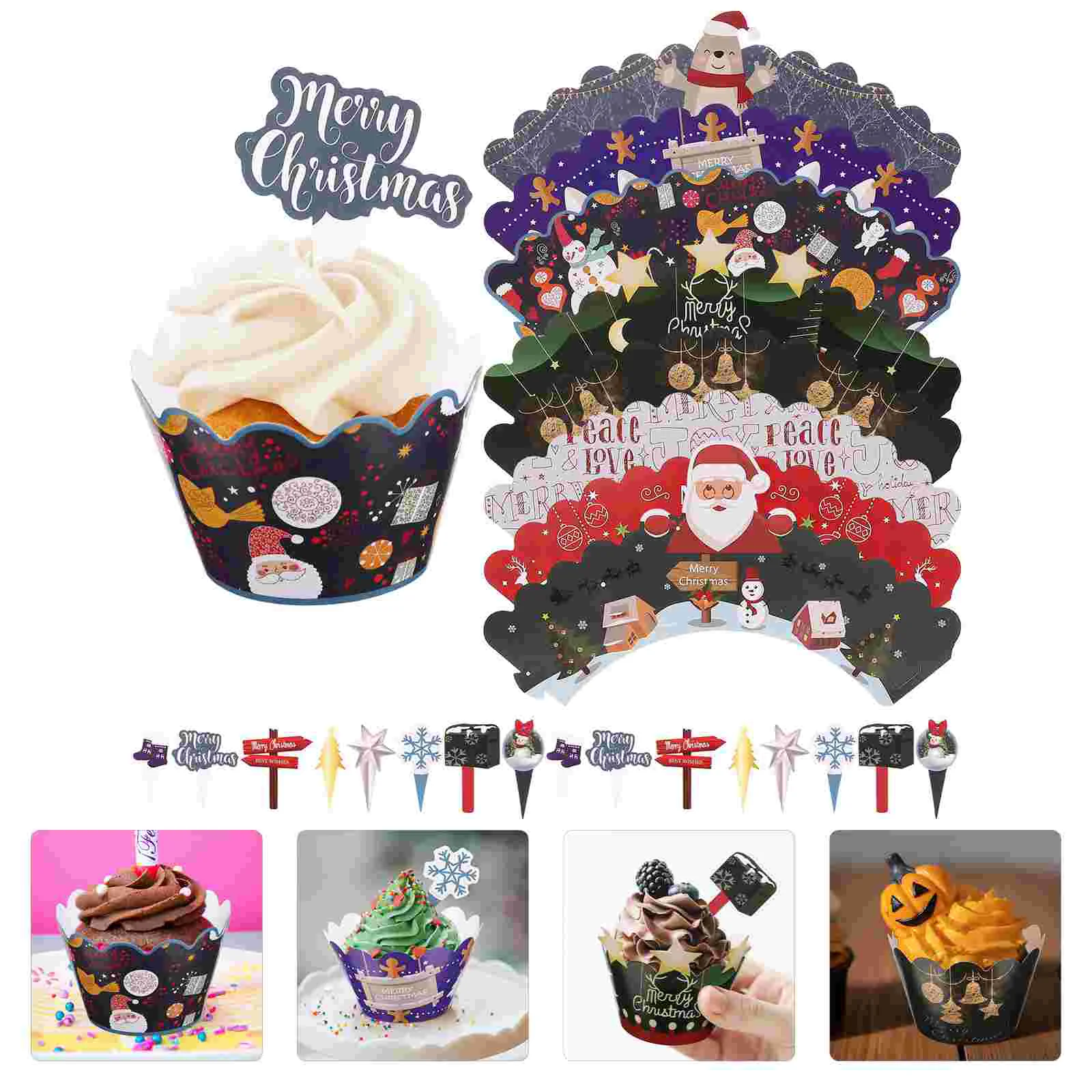 

Christmas Cake Surround Xmas Theme Cupcake Topper Decors Party Wrappers Decorations