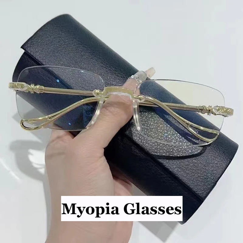 

Женские очки для близорукости без оправы, роскошные бриллиантовые очки с защитой от синего света, готовые очки с диоптриями от 0 до-4,0
