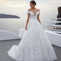 elegant wedding dress off the shoulder exquisite appliques v neck vintage tulle ruffled beach gown vestido de novia women
