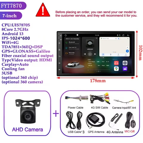 FYT7870 2 Din Android автомобильный радиоприемник Carplay 7 дюймов автомобильный мультимедийный видеоплеер стерео радио GPS для Nissan Honda Toyota Lada VW