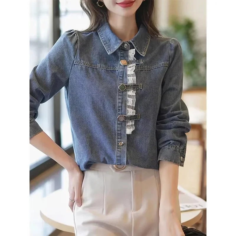 Рубашка в ковбойском стиле с длинным рукавом Женская весенне-осенняя новая