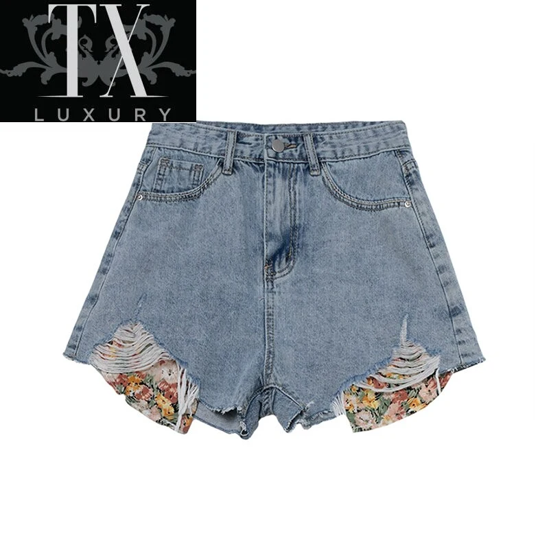 

Fashion Summer Wigh Leg Button Ripped Jeans Women New High Waist Streetwear Loose Casual Female Denim Shorts