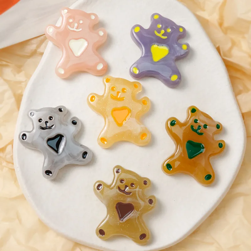 

10pc Korean Glossy Lovely Heart Bear Cute Drop Oil Animal Resin Flatback Cabochons Scrapbook DIY Ornament Jewelry Accessory R284