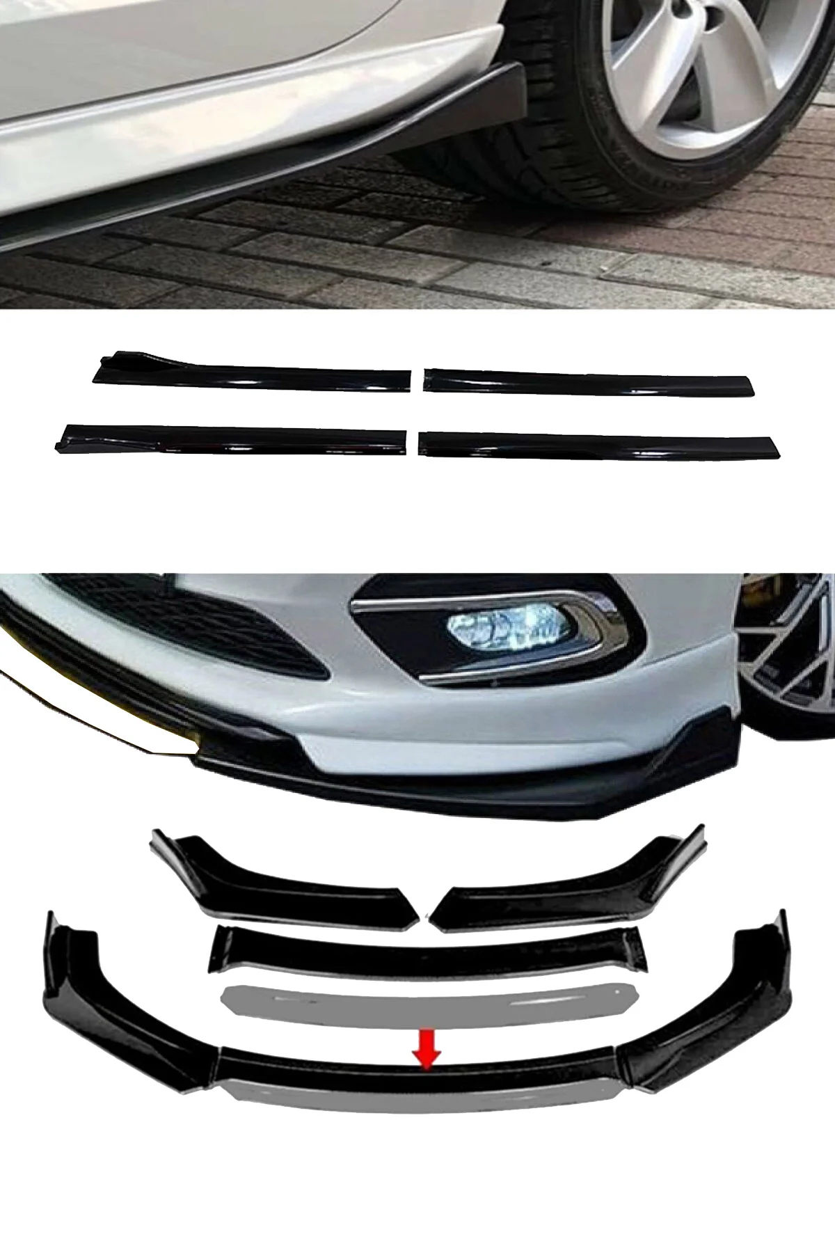 

Hyundai Accent Blue 2011 post flapy side sill 4 piece white front additional Piano Black Set