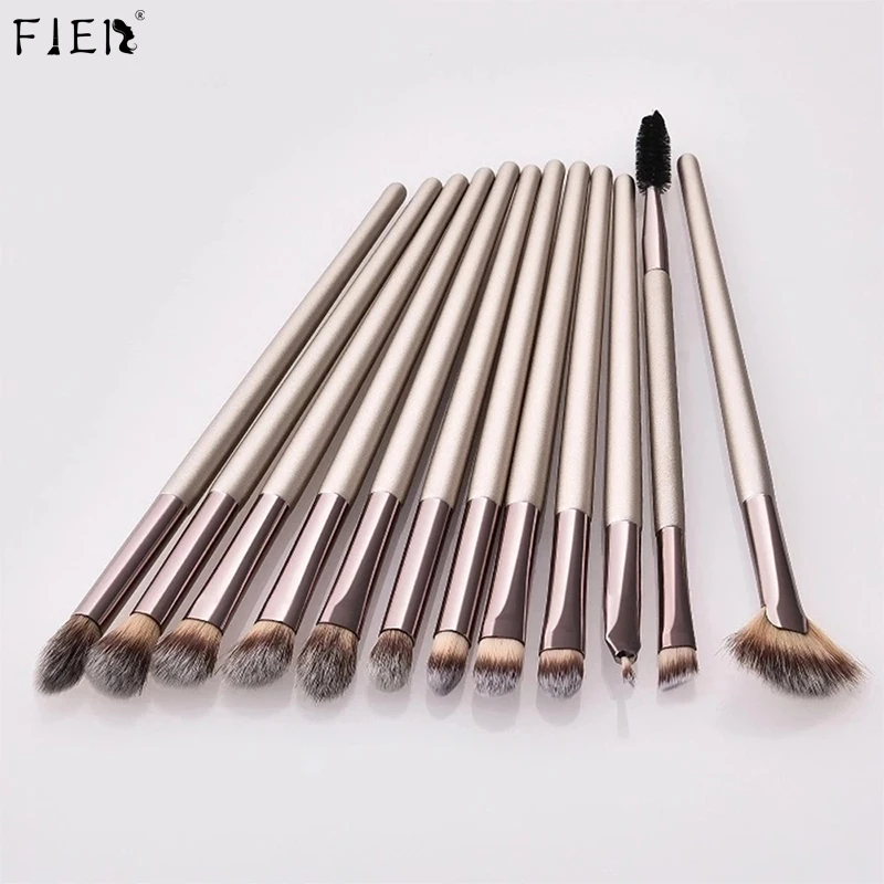 

FJER Champagne Makeup Brush Sets 12pcs Eyeshadow Highlight Eyebrow Eyeliner Eyelash Blending Cosmetic Beauty Tool Kit maquillaje