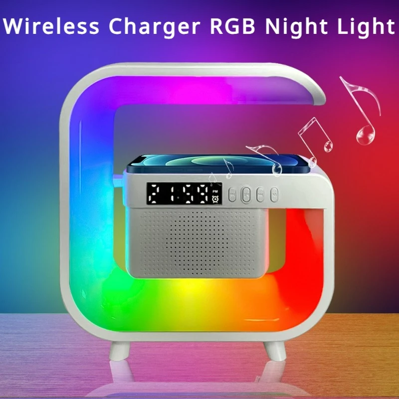 Беспроводное зарядное устройство подставка с часами Bluetooth 5 0 динамик FM TF RGB ночник