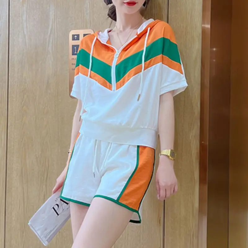 Lce Silk Fashion Trend Short Sleeve Shorts Suit Women's Summer 2023 New Korean Version Loose Sports Casual Two-Piece Set