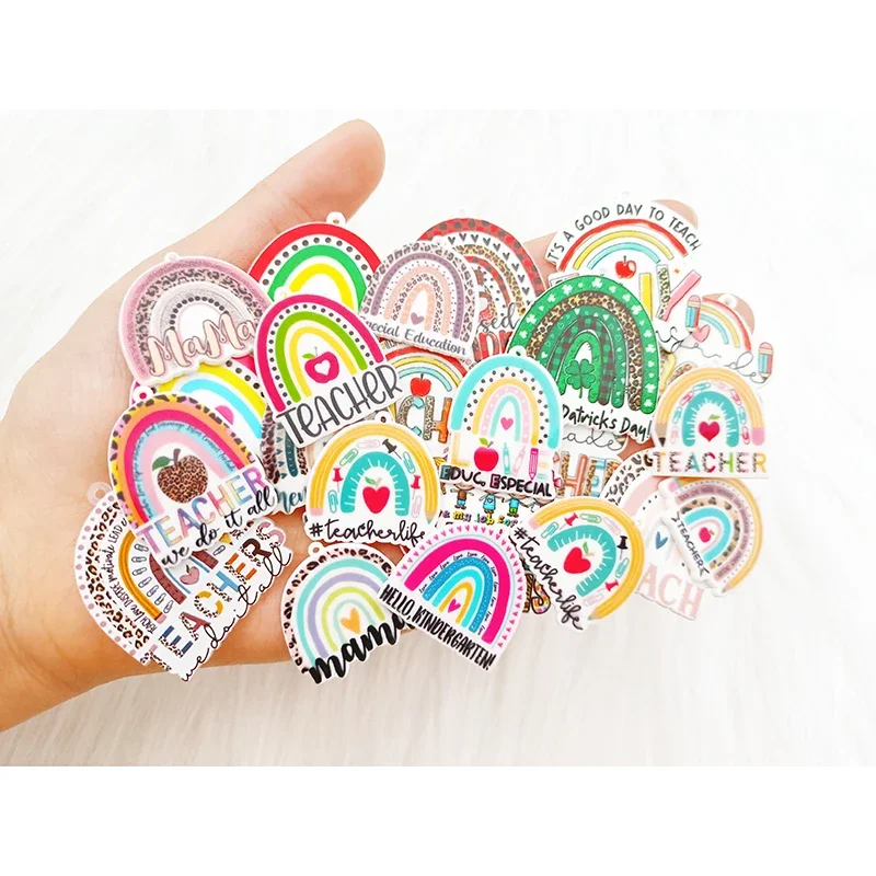 Смешанные 20/50 шт. акриловые Радужные подвески для учителя мамы яблока и любви