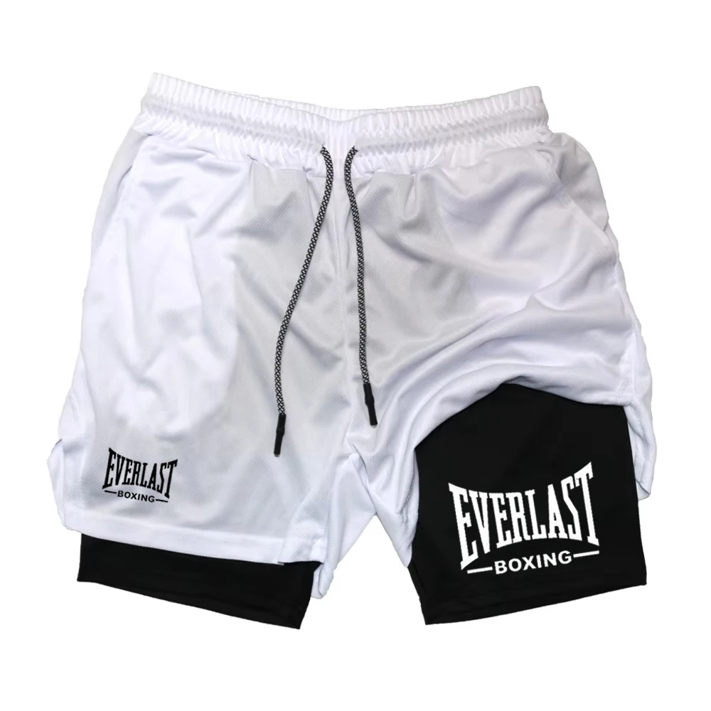 Мужские модные двухслойные спортивные шорты, спортивные шорты с принтом EVERLAST, двухслойные быстросохнущие баскетбольные мышцы для фитнеса (art.: 3920d37fe8914) - 3920d37fe8914