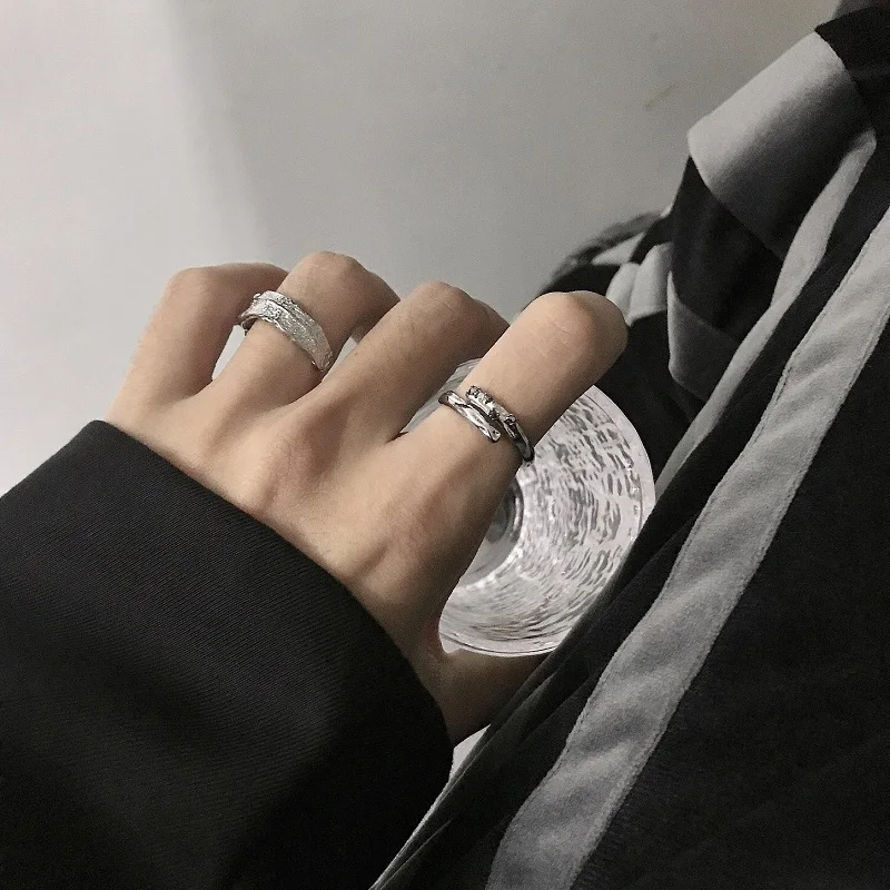 Share Simple Cold Sle Open Small Gem Embellished Personali Men and Women Couple Trendy Index Finger Tail Ring