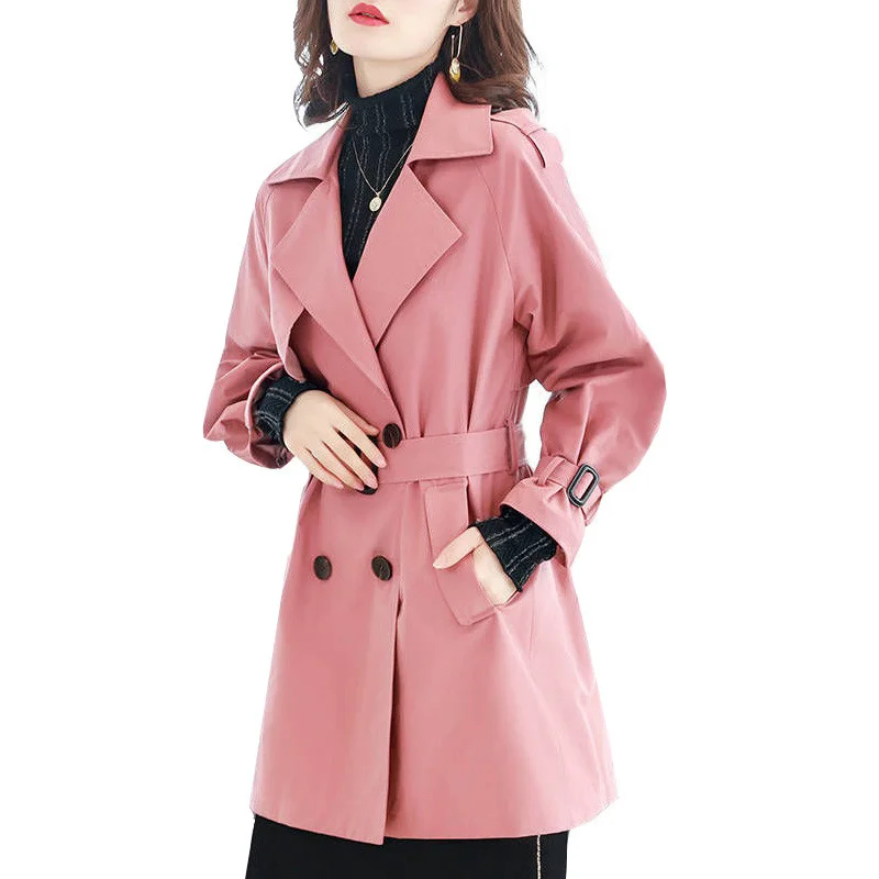 

Тренчкот женский двубортный с поясом, Классическая свободная Длинная ветровка с воротником с лацканами, шикарная верхняя одежда на весну