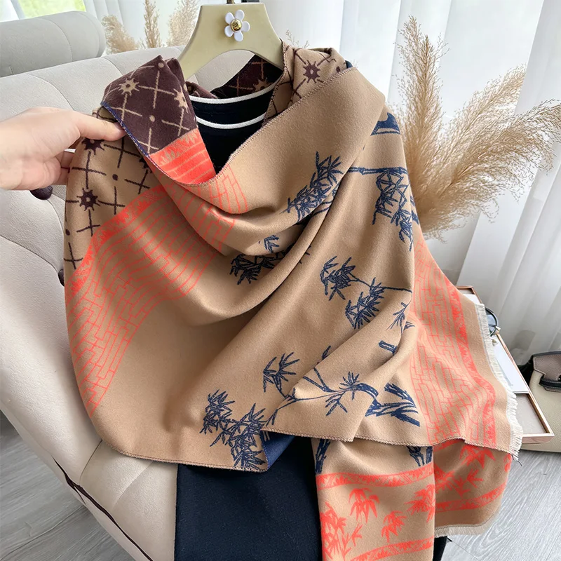 Толстый хиджаб из искусственного кашемира с цветочным принтом пончо женский