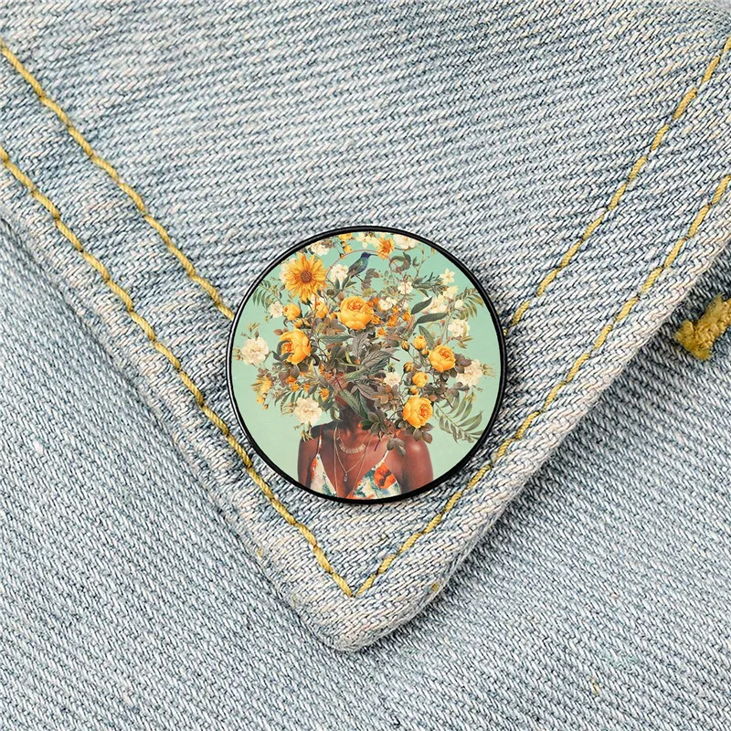 

Flat Flowers and woman Printed Pin Custom Funny Brooches Shirt Lapel Bag Cute Badge Cartoon Jewelry Gift for Lover Girl Friends
