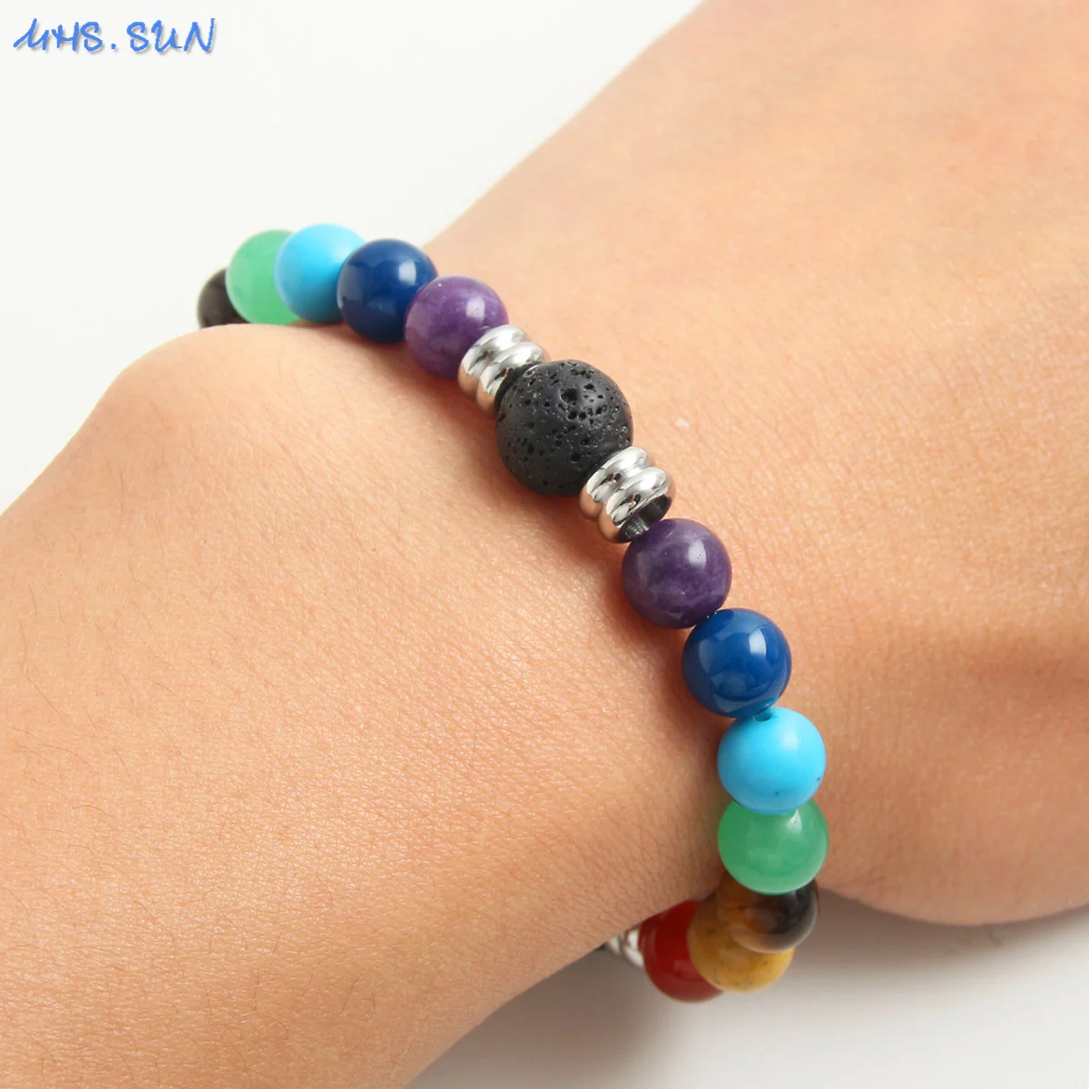 MHS.SUN Charkra Йога Исцеление халцедон гранитные бусины Браслеты стальные аксессуары