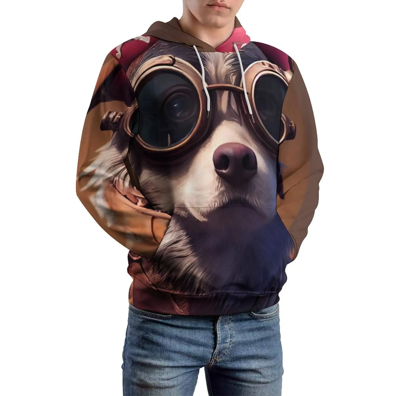 

Funny Animal Loose Hoodies Pirate Dog Print Street Style Pullover Hoodie Men Long Sleeve Elegant Graphic Sweatshirts Plus Size