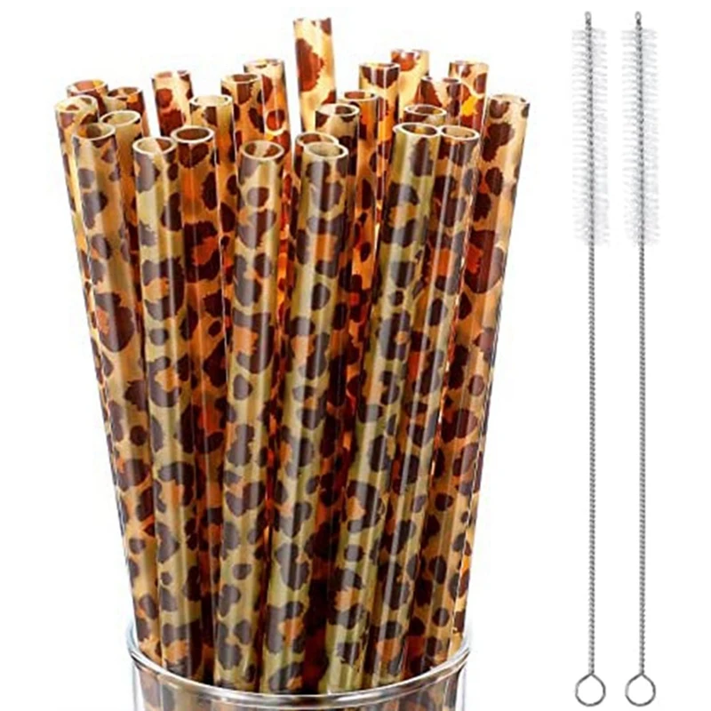 

Leopard Printed Plastic Straws Drinking Printed Animal Straws Wild Animal Theme Plastic Straws And Cleaning Brushes