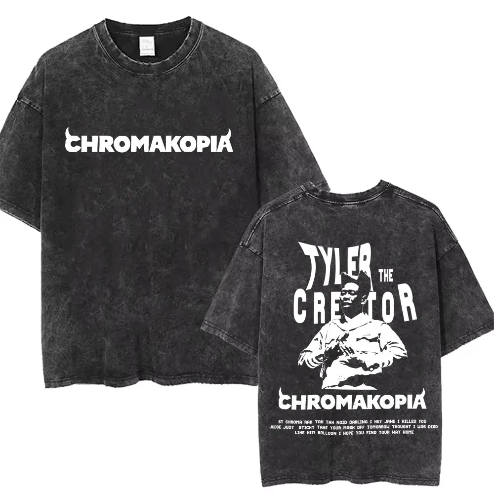 New Tyler The Creator Chromakopia World Tour T-Shirts Unisex Vintage Washed T-shirt Men Hip Hop Oversized Tshirt Cool Streetwear