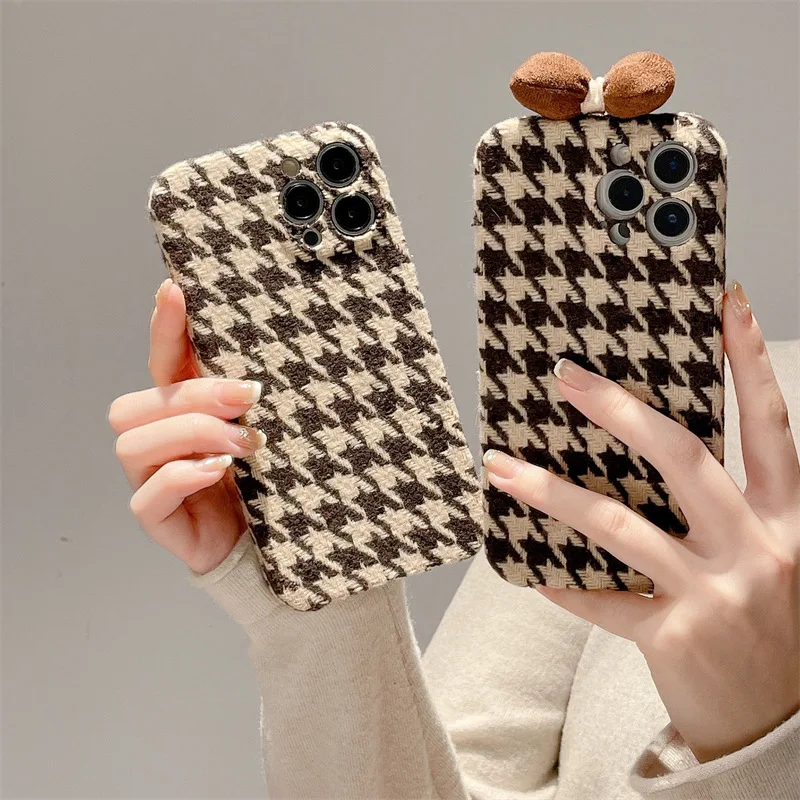 

Simple Brown Thousand Bird Grid Phone Case Cover for IPhone 14 Plus 11 12 13 14 Pro Max Shockproof Cases for IPhone 14 Case