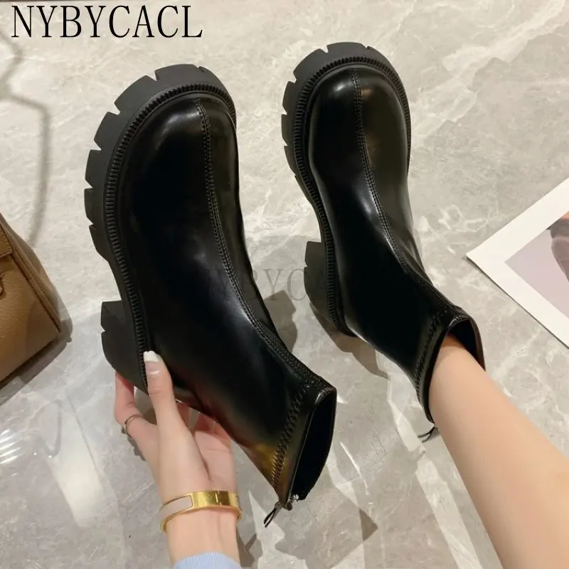 Asumer 2023 New Zipper Ankle Boots Cow Leather Square Heels Autumn Winter Women Boots Ladies Shoes Solid Color Fashion Botas
