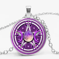 statementpenta star necklace glamour purple triple moon goddess pendant wicca men and women clothing accessories sweater chain