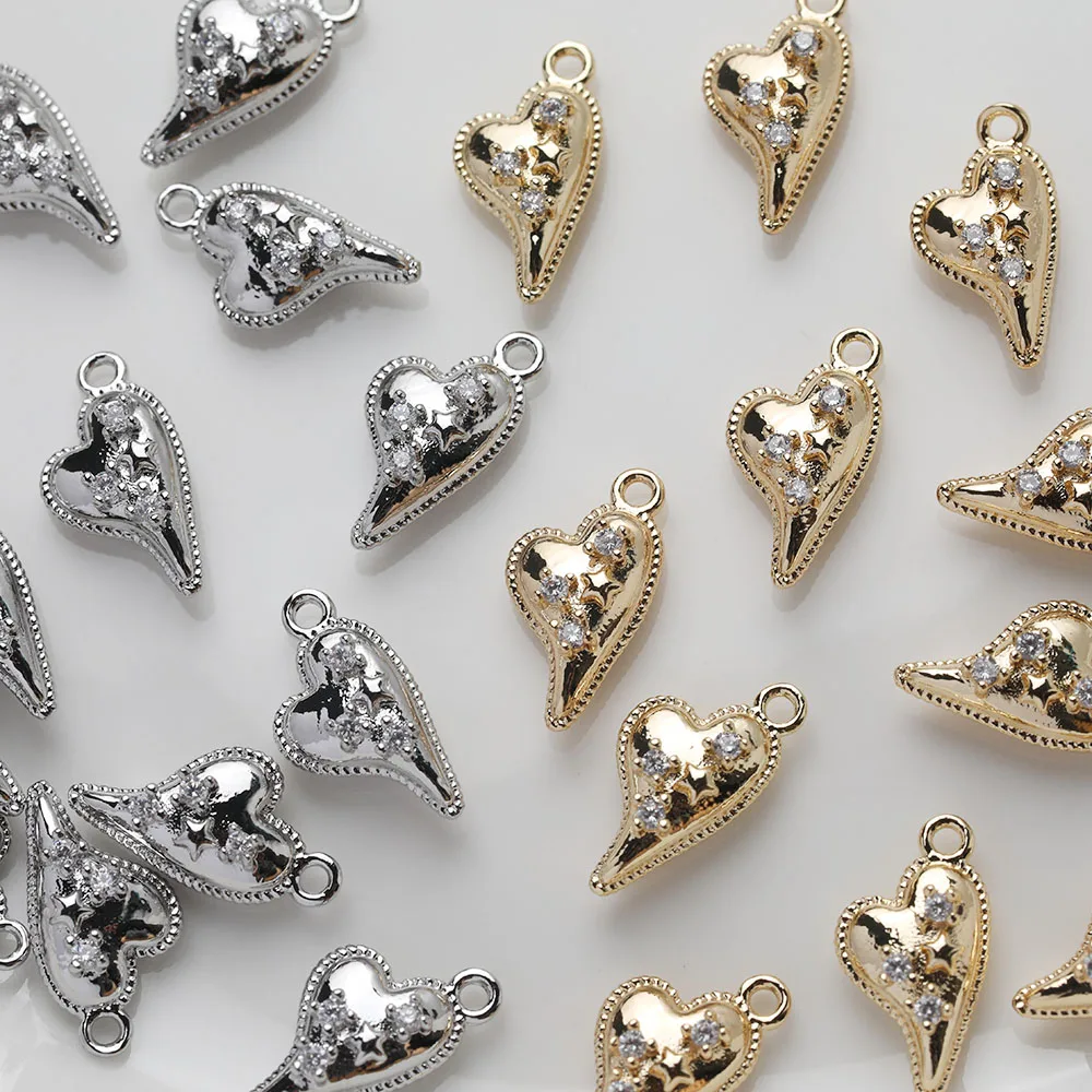 4 шт. 14 К позолоченное персиковое сердце латунь инкрустированный цирконом кулон