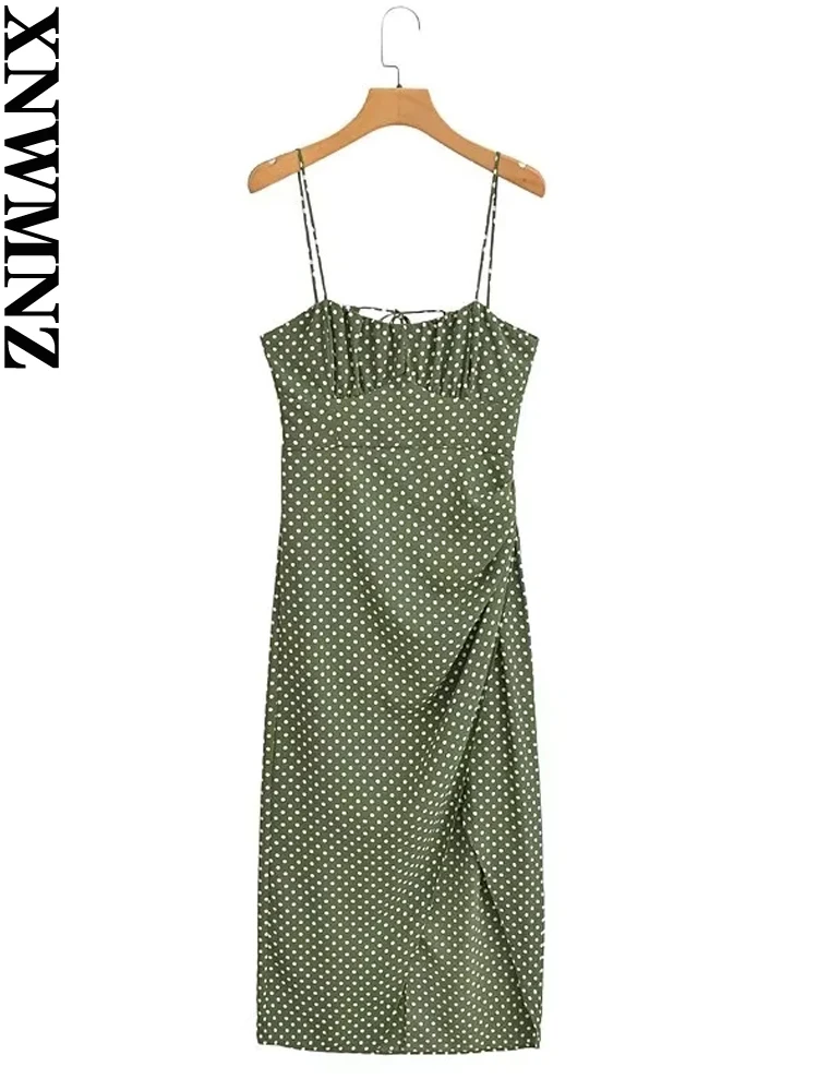 

XNWMNZ 2023 женское модное платье в горошек в стиле корсажа с V-образным вырезом и тонкими бретельками с открытой спиной Женские Платья Миди