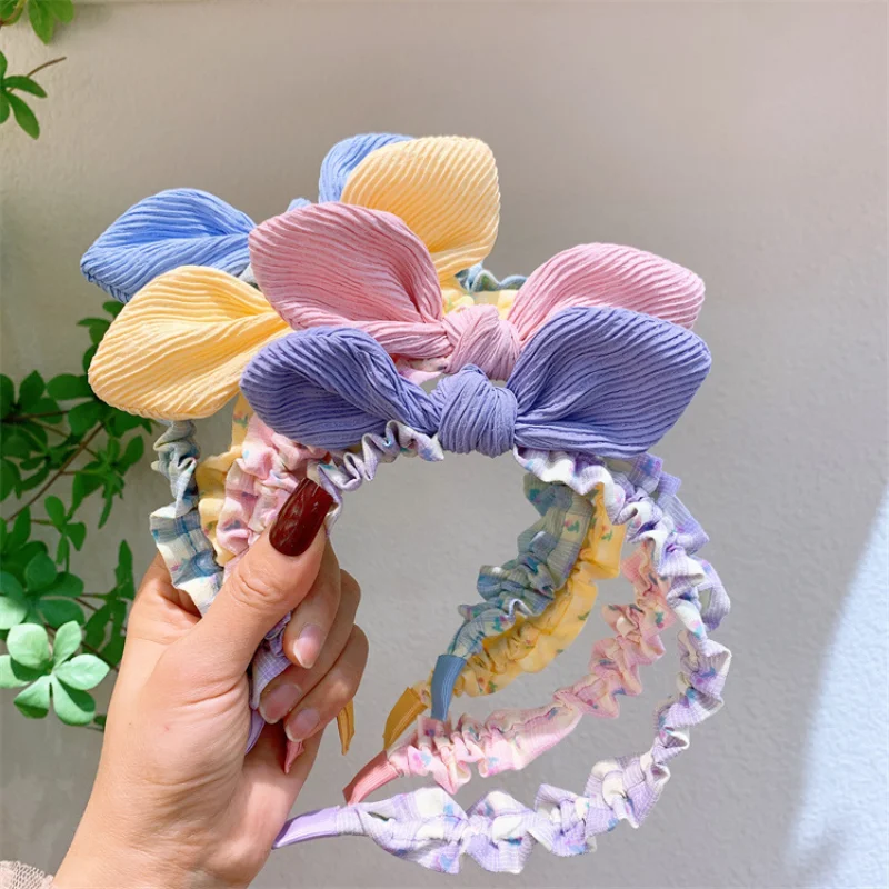 

Детская повязка на голову с кроличьими ушками, регулируемая повязка на голову из ткани в Корейском стиле, милый обруч для волос в стиле прин...