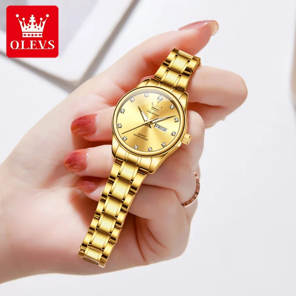 OLEVS оригинальные кварцевые часы для женщин классические отдыха из нержавеющей