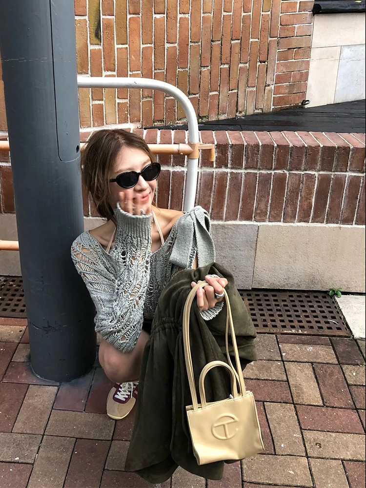 Женский вязаный пуловер оверсайз с вырезом лодочкой в стиле преппи