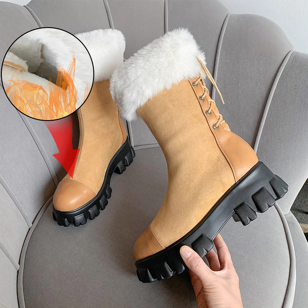 

Plus Size 34-46 Women Boots Winter Fur Warm Plush Snow Boots Ladies Hot Cotton Booties Comfortable Mid-calf Botas Mujer Invierno