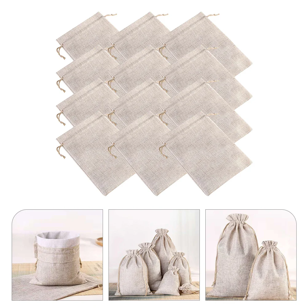 

12 Pcs Cotton Linen Drawstring Bag Jewelry Pouch Bags Cloth Gift Clear Favors Fabric Transparent Pouches Craft