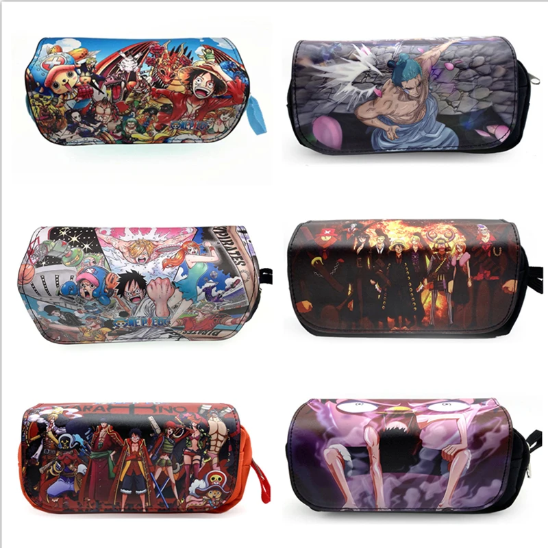 

One Piece Pencil Bag Straw Hat Monkey D. Luffy Student Large Capacity Zipper Double Layer Pencil Case