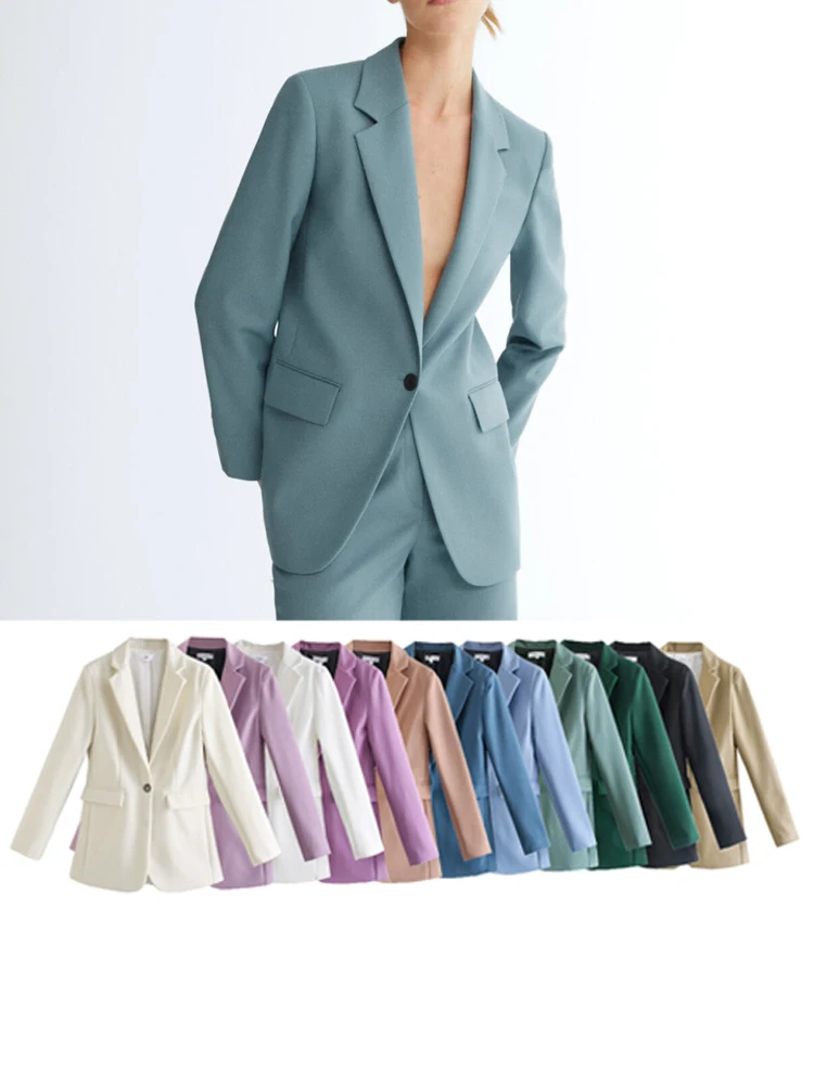 

11 Colors Spring Woman Fashion Single Button Straight Office Blazer Female Solid Basic Matching Long Sleeve Top Ladies Jacktet