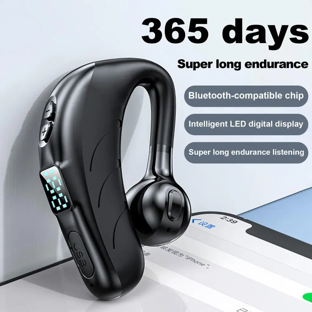 

Wireless Earphone HiFi Sound Digital Display Long Standby Time Ear Hook Bluetooth-compatible Headphones Earpiece for Business