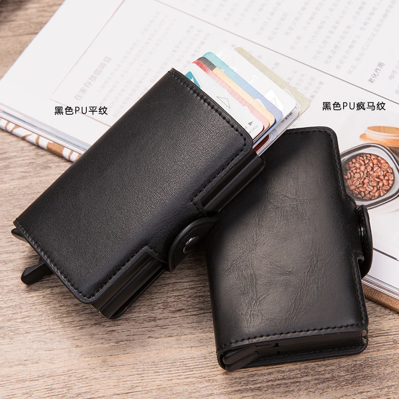 Double Case Card Holder Wallet Tri Fold With Hasp Rfid Aluminum Metal Carteira Masculina Luxury Slim Case Business Pop Up Wallet
