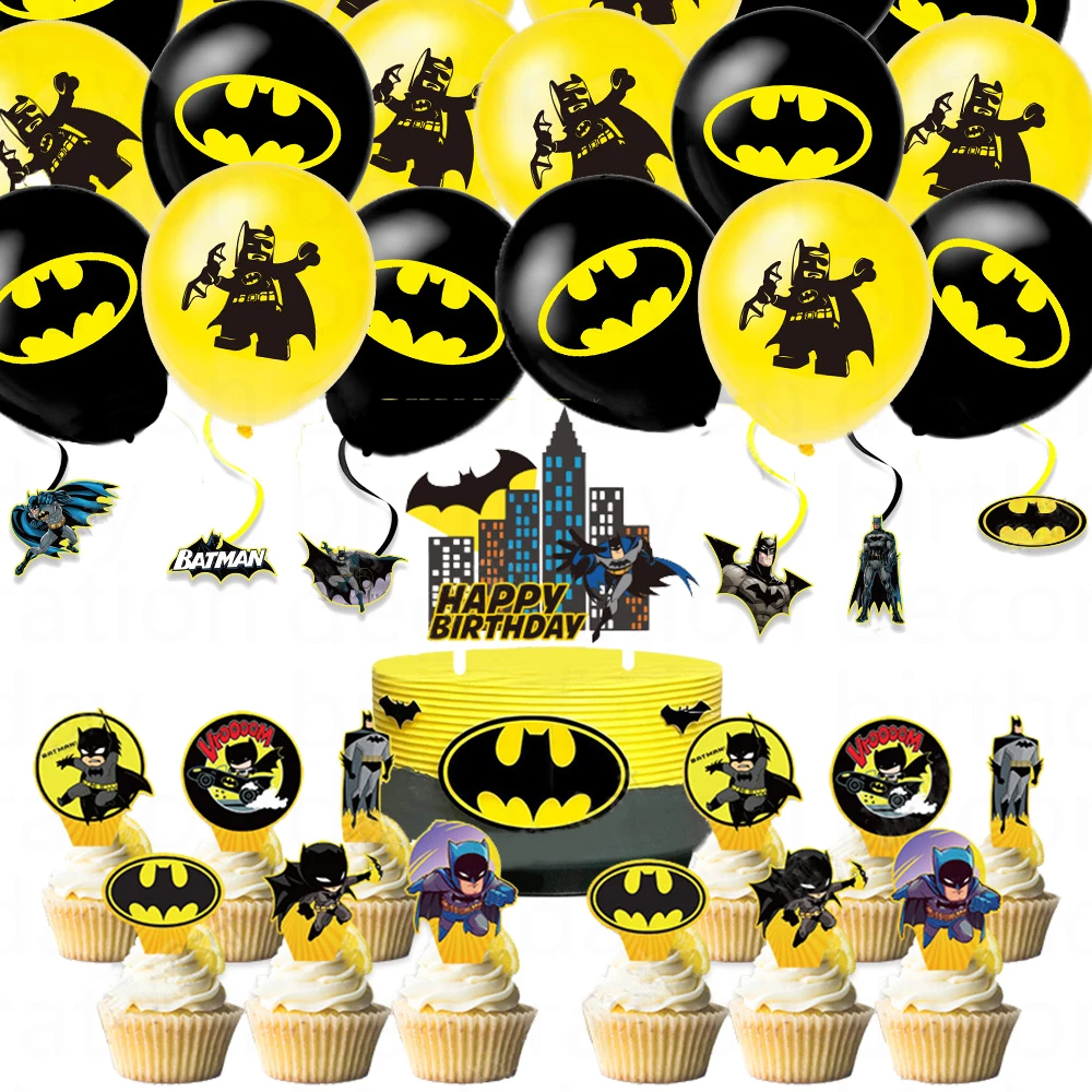 Украшения на день рождения с супергероями Бэтменом баннер воздушные шары торт