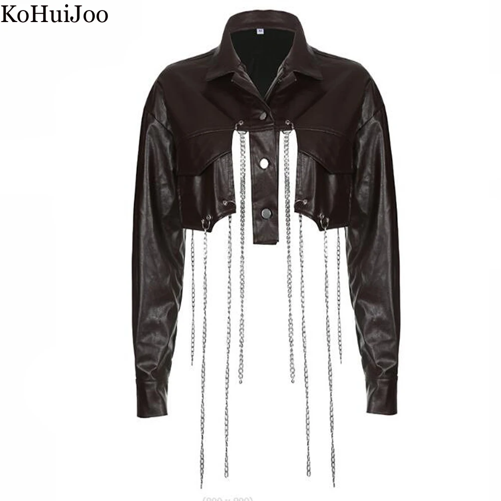 Street Style Fashion Chain Irregular PU Leather Coat Women Fashion Rock Punk Motorcycle Jacket Sexy Short PU Faux Leather Coats